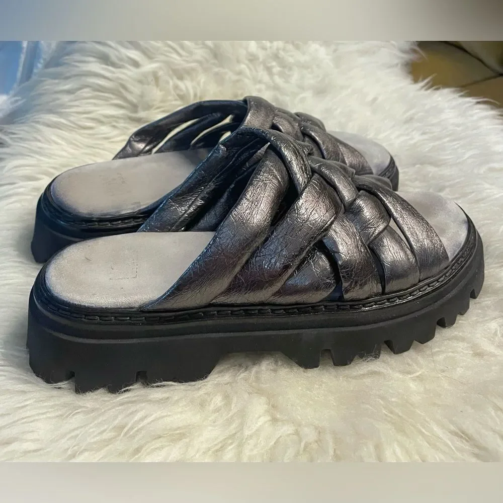 Fru.it Leather Slide Sandals Pewter Metallic Made in Italy 9.5